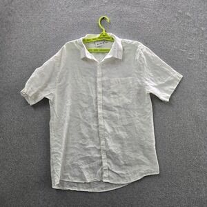 AMIANI Men Button Up Shirt XL White Embroidered Casual Logo Short Sleeve